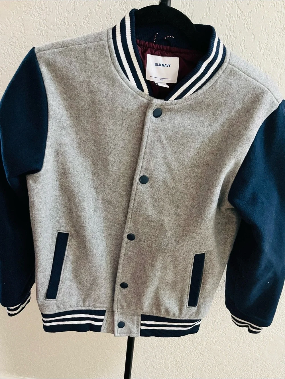 Old Navy Men's Light Gray -Bomber jacket with Navy Trimsize Xl-(14-16)